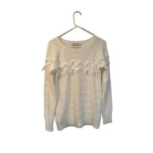Ann Taylor off white pullover fringe sweater size xs twee